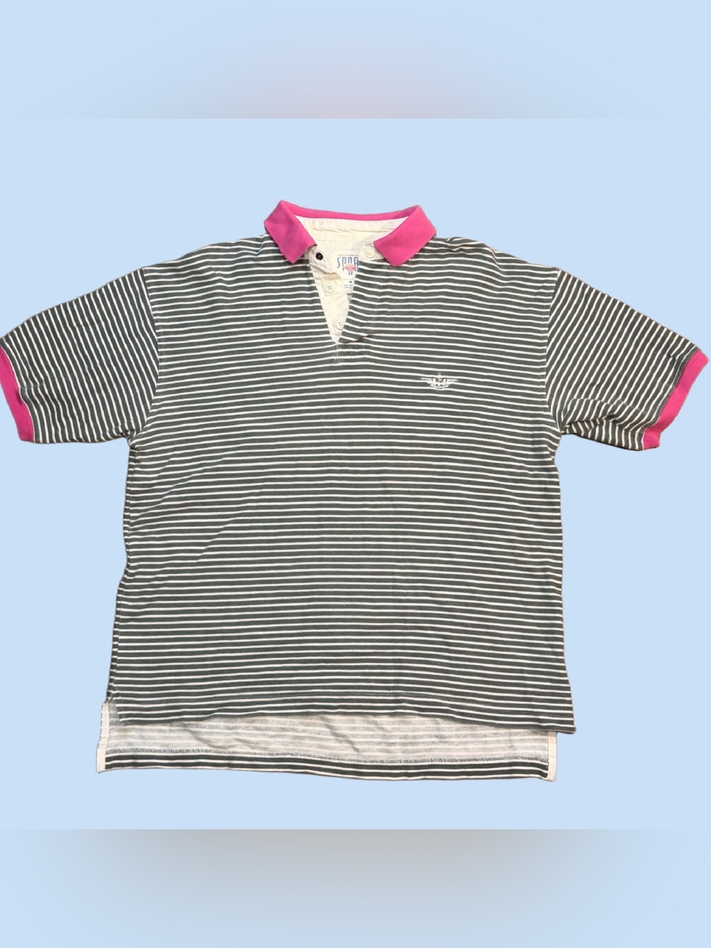 Dockers Sport USA Striped Polo Shirt Pink Collar Made in USA 90s Size Medium